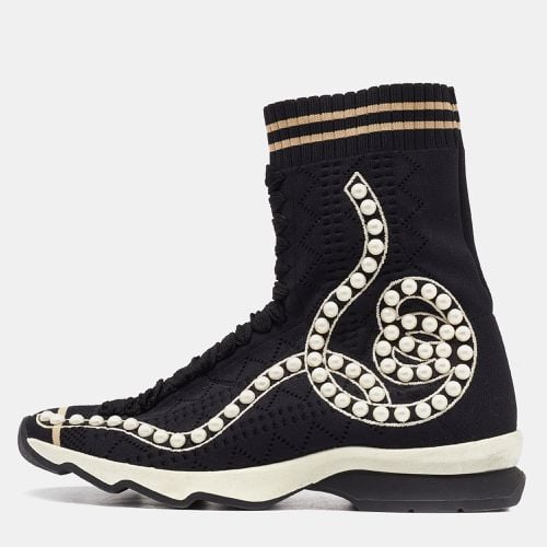 Knit Fabric Pearl Embellished Slip On High Top Sneakers Size 37 - Fendi - Modalova