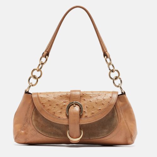 Suede, Ostrich Embossed and Leather Buckle Flap Hobo - Furla - Modalova