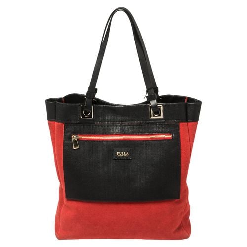 Red/Black Textured Leather and Suede Tote - Furla - Modalova