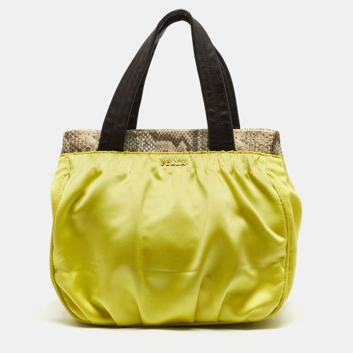 Neon /Brown Satin And Snakeskin Embossed Leather Tote - Furla - Modalova