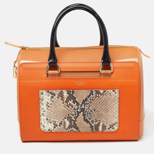 Brown Rubber and Snakeskin Embossed Leather Candy Satchel - Furla - Modalova