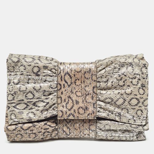 Silver Snakeskin Embossed Leather Bow Clutch - Furla - Modalova