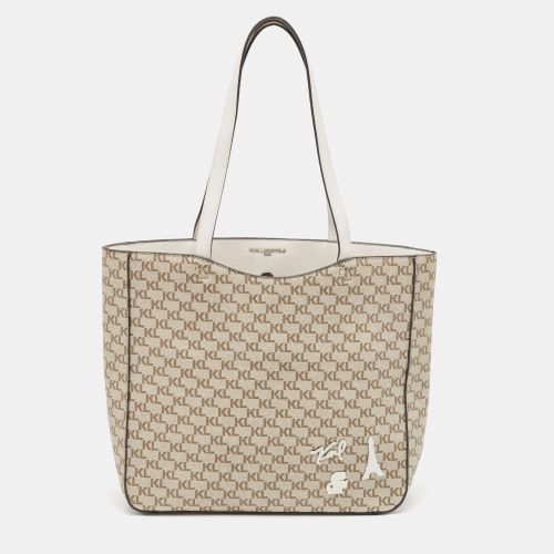 Taupe/White Monogram Coated Canvas Tote - Karl Lagerfeld - Modalova