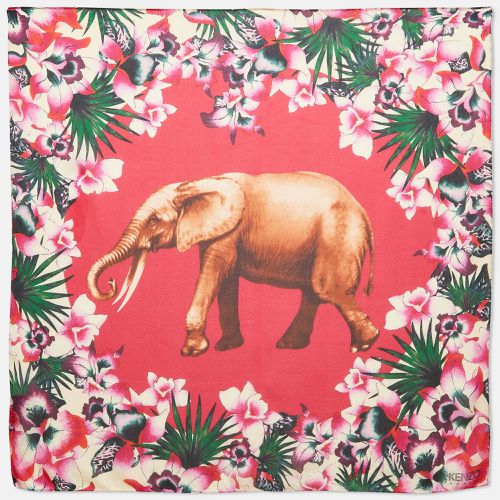 Elephant and Floral Print Silk Scarf - Kenzo - Modalova