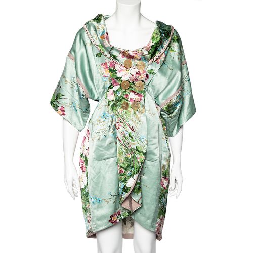 Mint Floral Print Linen Blend Double Breasted Coat M - Kenzo - Modalova