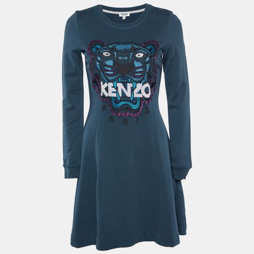 Teal Tiger Embroidered Cotton Mini Dress S - Kenzo - Modalova