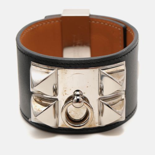 Leather Collier De Chien Palladium Plated Wide Bracelet L - Hermes - Modalova