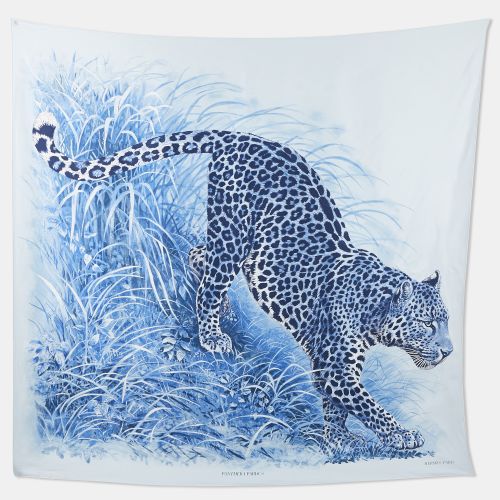 Hermés Bleu Ciel Marine White Silk Panthera Pardus Scarf - Hermes - Modalova