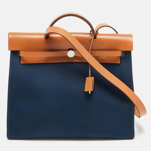 Bleu De Malte/Natural Toile and Vache Hunter Herbag Zip 39 Bag - Hermes - Modalova