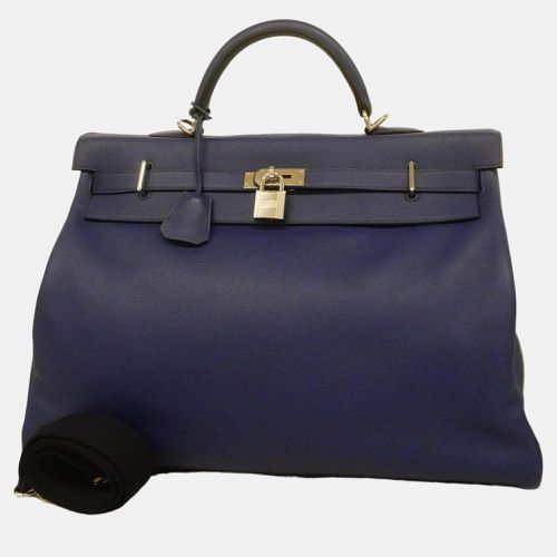 Biyo Blue Electric Taurillon Kelly 50 D Engraved Ladies Handbag - Hermes - Modalova