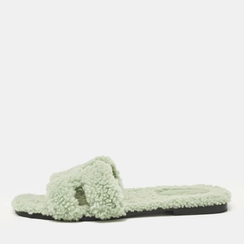 Mint Shearling Fur Oran Flat Slide Sandals Size 38.5 - Hermes - Modalova