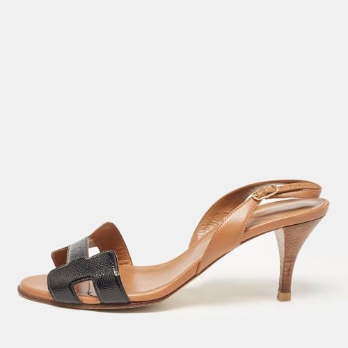 Black Leather and Patent Leather Night Slingback Sandals Size 37.5 - Hermes - Modalova