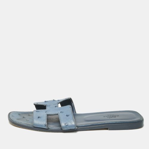 Ostrich Leather Oran Flat Slide Sandals Size 40 - Hermes - Modalova