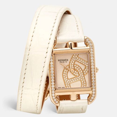 Gilded Sand-Blasted 18K Rose Gold Diamond Alligator Leather Cape Cod Chaine D'Ancre Joaillier W054710WW00 Women's Wristwatch 23 mm - Hermes - Modalova