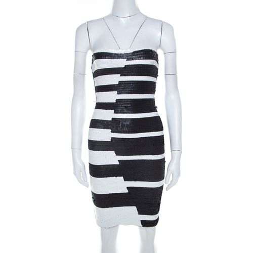 Hervé Leger and White Sequined Piano Strapless Cocktail Dress XS - Herve Leger - Modalova