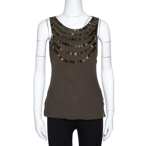 Olive Silk Sequin Embellished Sleeveless Top S - Joseph - Modalova