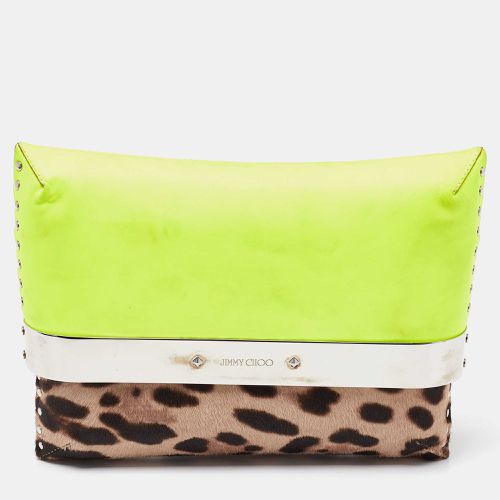 Neon/Brown Leopard Print Calfhair and Patent Leather Clutch - Jimmy Choo - Modalova