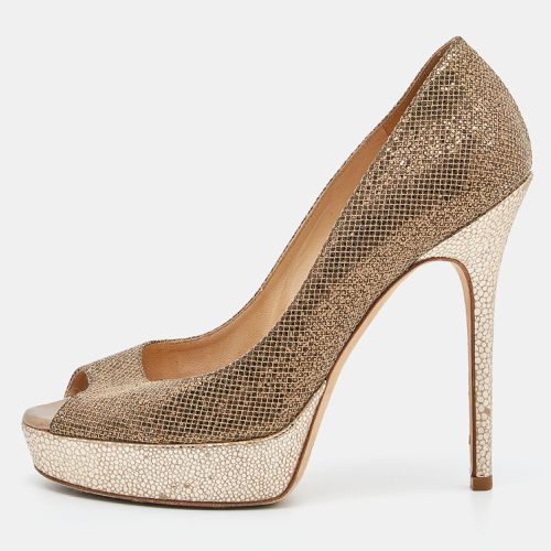 Glitter Lamè Fabric Dahlia Platform Peep Toe Pumps Size 37.5 - Jimmy Choo - Modalova