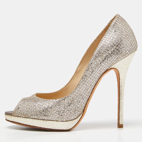 Silver Glitter and Leather Luna Peep Toe Pumps Size 38.5 - Jimmy Choo - Modalova