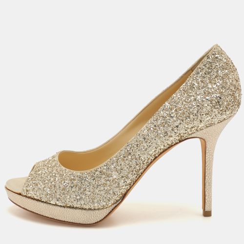 Gold Glitter Dahlia Platform Peep Toe Pumps Size 38.5 - Jimmy Choo - Modalova