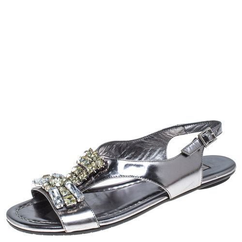 Metallic Crystal Embellished Patent Leather Slingback Flat Sandals Size 36 - Jimmy Choo - Modalova