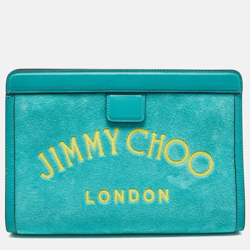 Turquoise Velvet and Leather Varenne Clutch - Jimmy Choo - Modalova