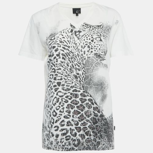 Printed Cotton Distressed V-Neck T-Shirt L - Just Cavalli - Modalova