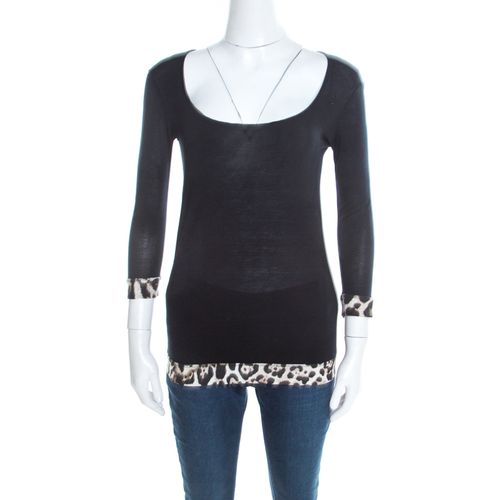 Jersey Animal Printed Trim Scoop Neck T-Shirt S - Just Cavalli - Modalova