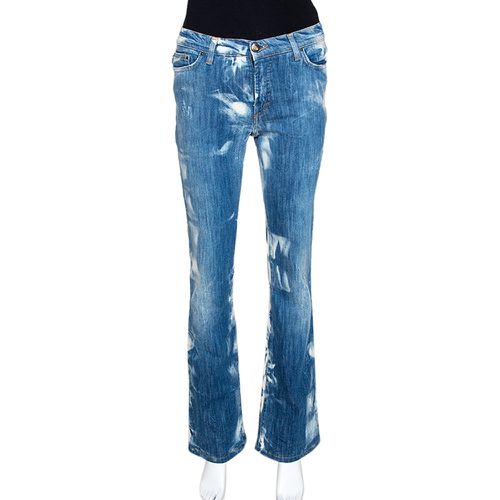 Acid Washed & Distressed Denim Straight Fit Jeans S - Just Cavalli - Modalova