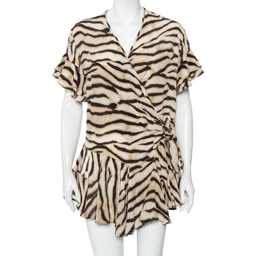 Animal Printed Silk Ruffled Mini Wrap Dress S - Just Cavalli - Modalova