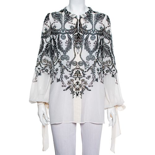 Monochrome Printed Silk Sleeve Tie Detail Top M - Just Cavalli - Modalova