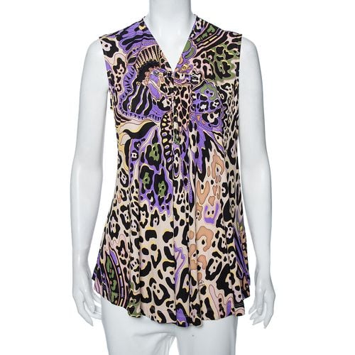 Multicolored Printed Silk Knit Sleeveless Top M - Just Cavalli - Modalova