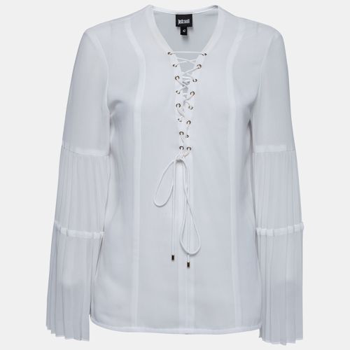 Crepe Lace-Up Detail Flute Sleeve Blouse M - Just Cavalli - Modalova