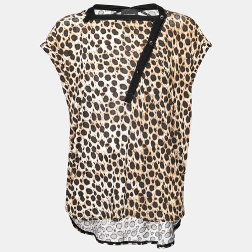 Leopard Printed Jersey Asymmetric Button Front Top XS - Just Cavalli - Modalova