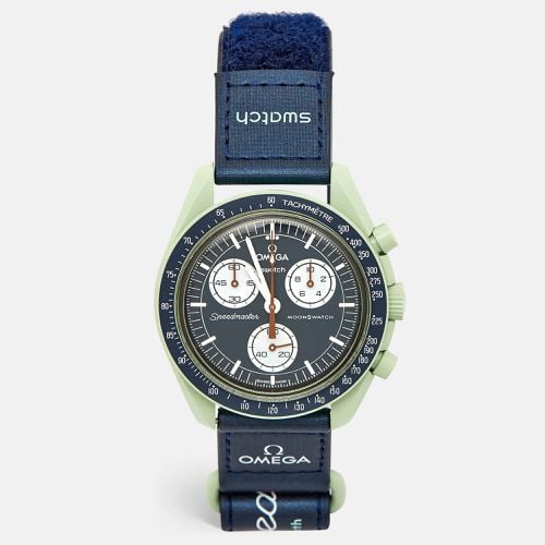 Navy /Green Bioceramic Velcro MoonSwatch Mission To Earth S033G100 Unisex Wristwatch 42 mm - Omega X Swatch - Modalova