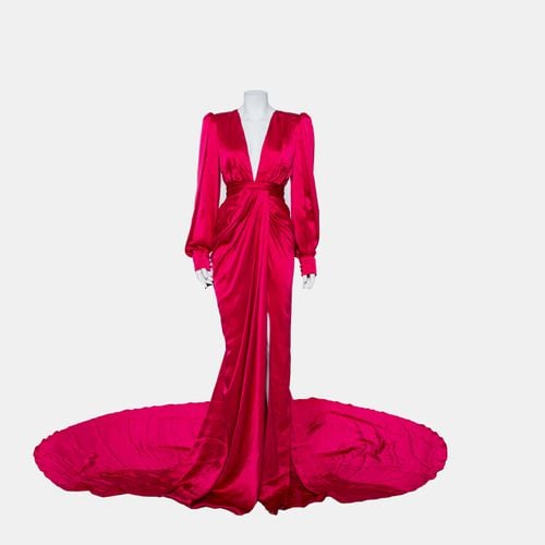 Fuschia Silk Satin Plunge Neck Trail Detail Angelica Gown M - Ong-Oaj Pairam - Modalova