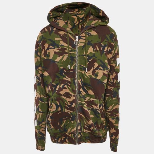 Camouflage Print Cotton Knit Hooded Zip-Up Jacket XL - Off-White - Modalova