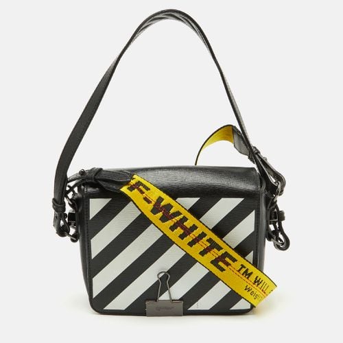 White Diagonal Print Leather Binder Clip Crossbody Bag - Off-White - Modalova