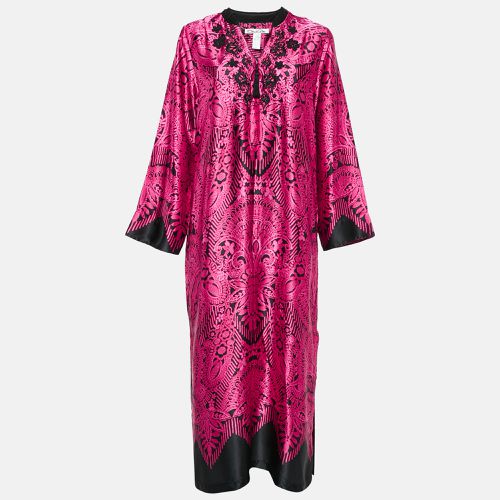 Pink/ Printed Satin Maxi Kaftan Dress S - Oscar de la Renta - Modalova