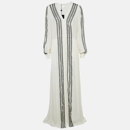 Lace Trim Silk Pleated Maxi Dress L - Oscar de la Renta - Modalova