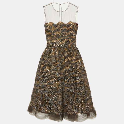 Sequin & Feather Embedded Tulle Mini Dress M - Oscar de la Renta - Modalova