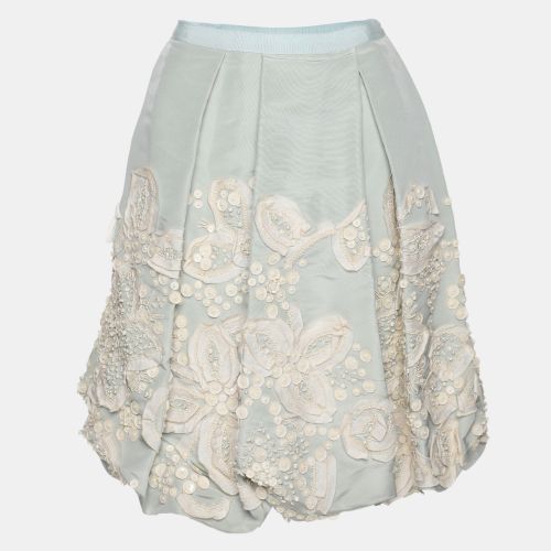 Light Blue Silk Embroidered Mini Skirt Size L - Oscar de la Renta - Modalova