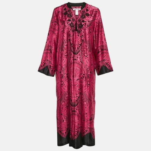 Black Printed Satin Maxi Kaftan Dress S - Oscar de la Renta - Modalova