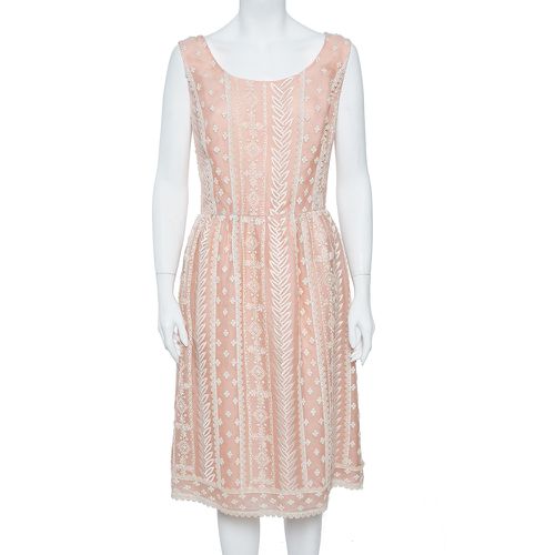 Pale Organza Silk Embroidered Sleeveless Dress XL - Oscar de la Renta - Modalova