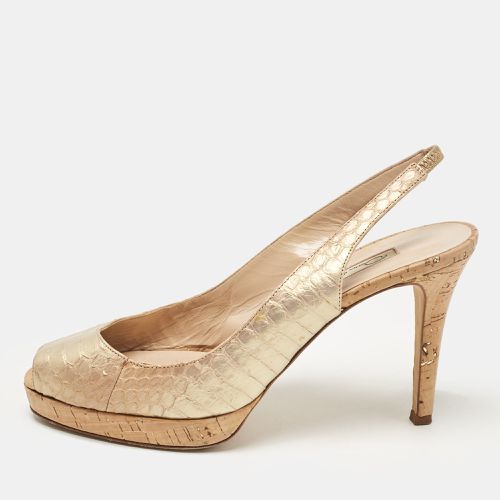 Python Embossed Leather Peep Toe Pumps Size 38 - Oscar de la Renta - Modalova