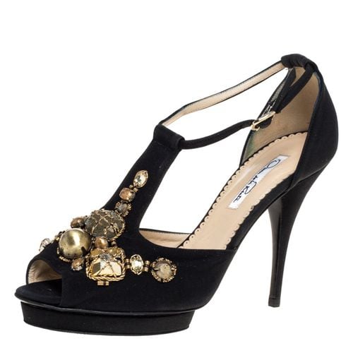 Fabric Embellished Platform Ankle Strap Sandals 39.5 - Oscar de la Renta - Modalova