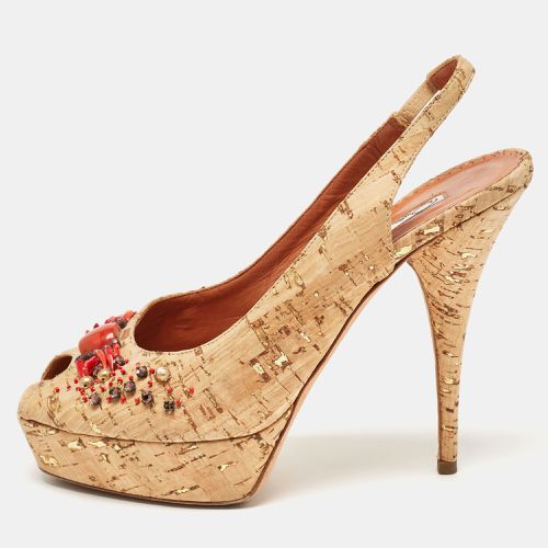 Cork Embellished Slingback Platform Pumps Size 37.5 - Oscar de la Renta - Modalova