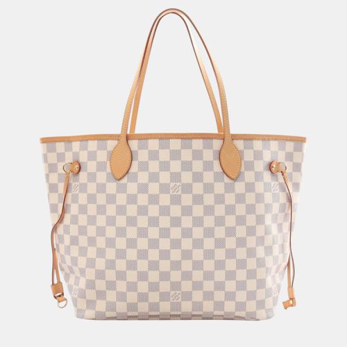 Coated Canvas Leather Neverfull Mm Damier Azur Tote Bag - Louis Vuitton - Modalova