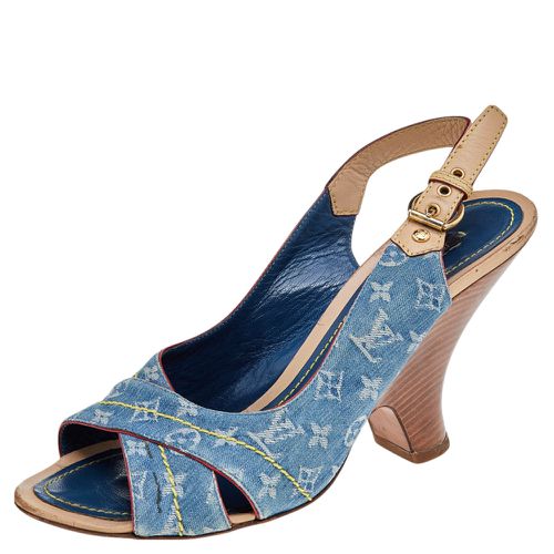 Monogram Denim and Leather Slingback Sandals Size 38.5 - Louis Vuitton - Modalova