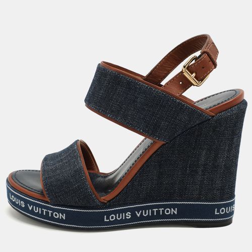 Denim Wedge Ankle Strap Sandals Size 39 - Louis Vuitton - Modalova